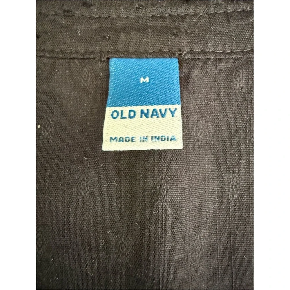 Old Navy Black Clip Dot Poet Tunic Blouse Pleated Puff Long Sleeve Top Medium